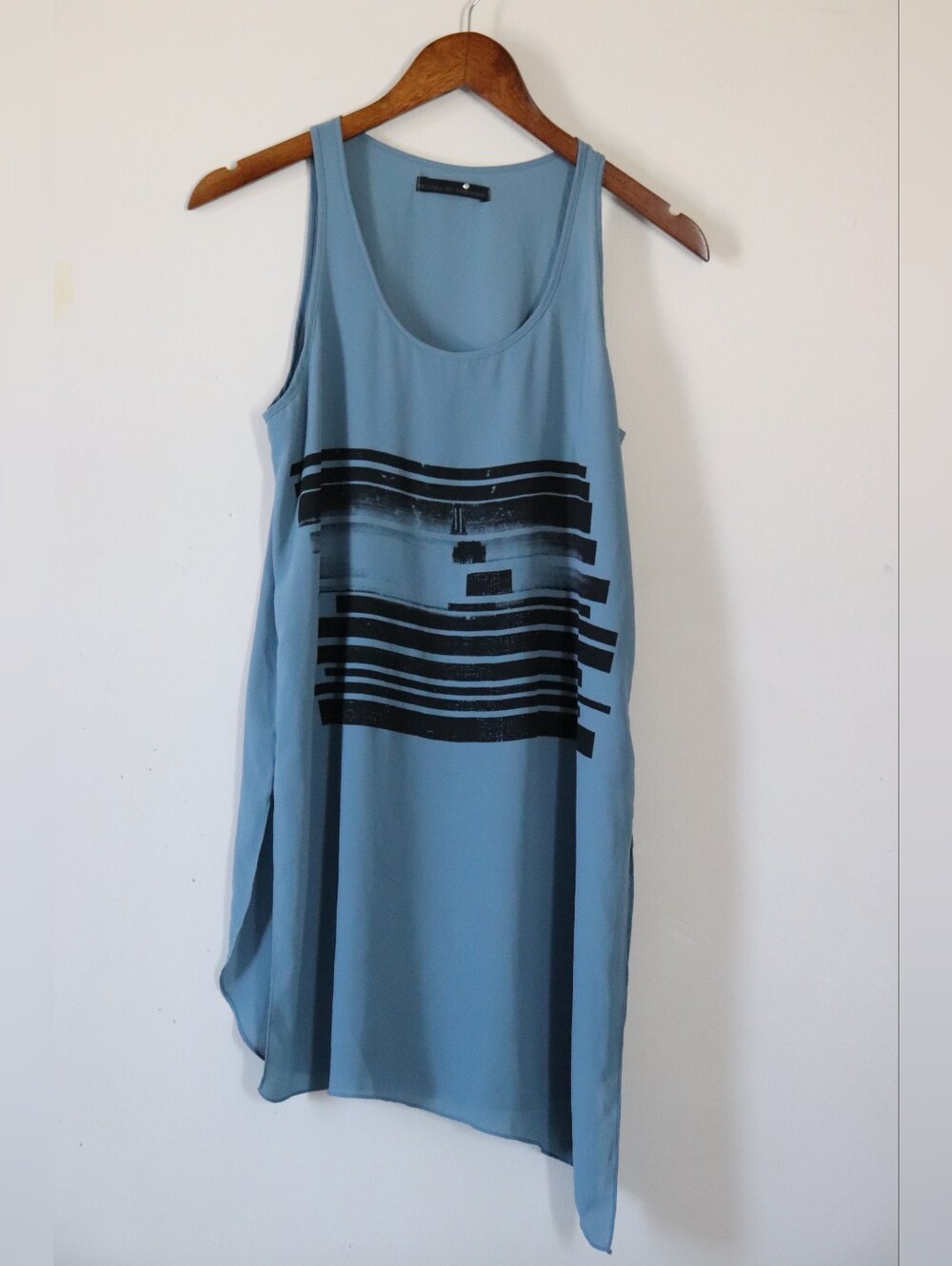 Light Blue Sleeveless Asymmetric Tunic Dress/Shirt